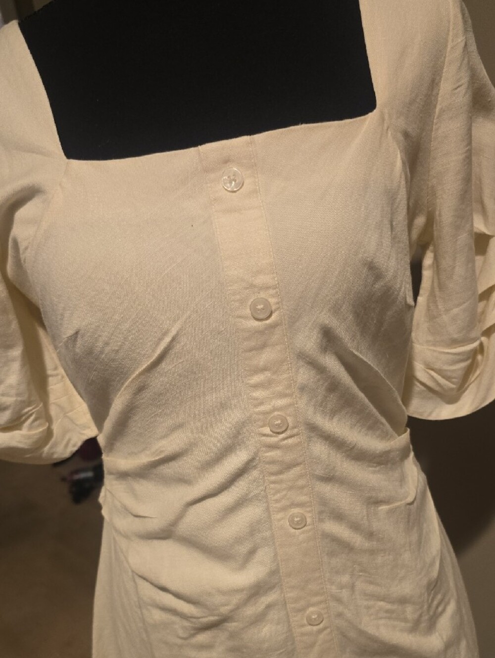 LOFT Cream Square-Neck Button Midi Dress - Picture 2 of 6